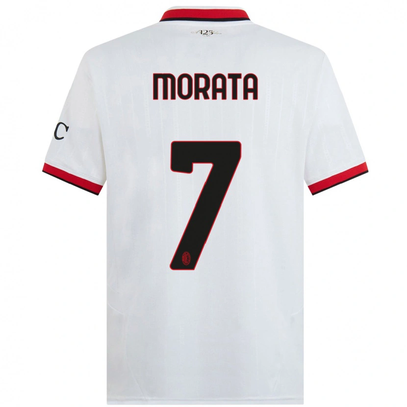 Danxen Bambino Maglia Álvaro Morata #7 Bianco Nero Rosso Kit Gara Away 2024/25 Maglietta