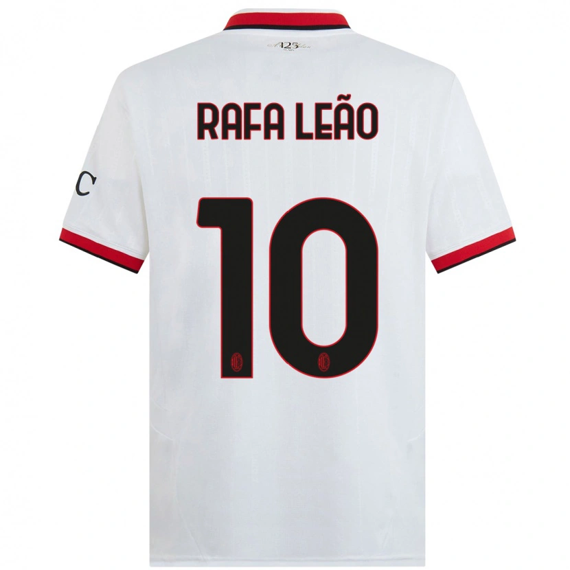 Danxen Bambino Maglia Rafael Leão #10 Bianco Nero Rosso Kit Gara Away 2024/25 Maglietta