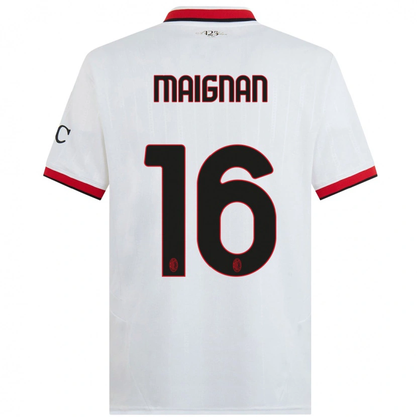 Danxen Bambino Maglia Mike Maignan #16 Bianco Nero Rosso Kit Gara Away 2024/25 Maglietta