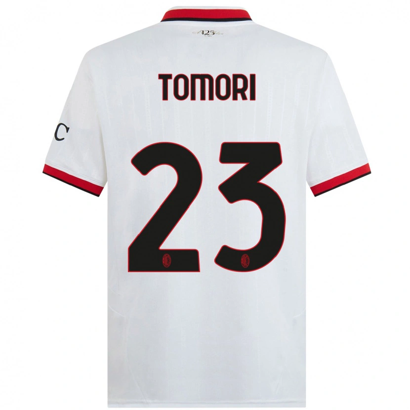 Danxen Bambino Maglia Fikayo Tomori #23 Bianco Nero Rosso Kit Gara Away 2024/25 Maglietta