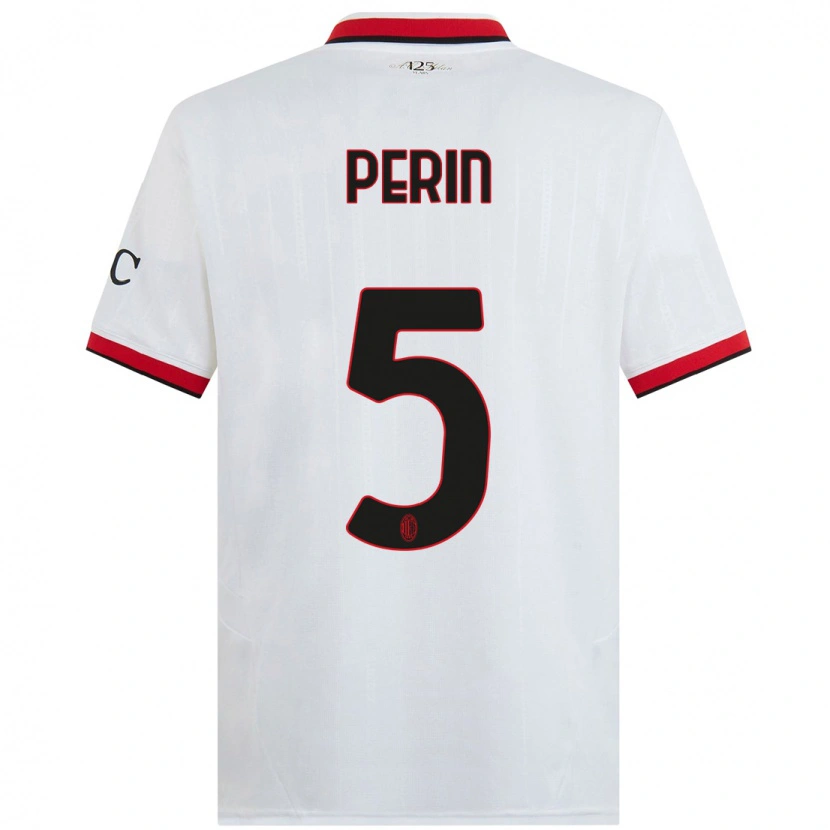 Danxen Bambino Maglia Ernesto Perin #5 Bianco Nero Rosso Kit Gara Away 2024/25 Maglietta