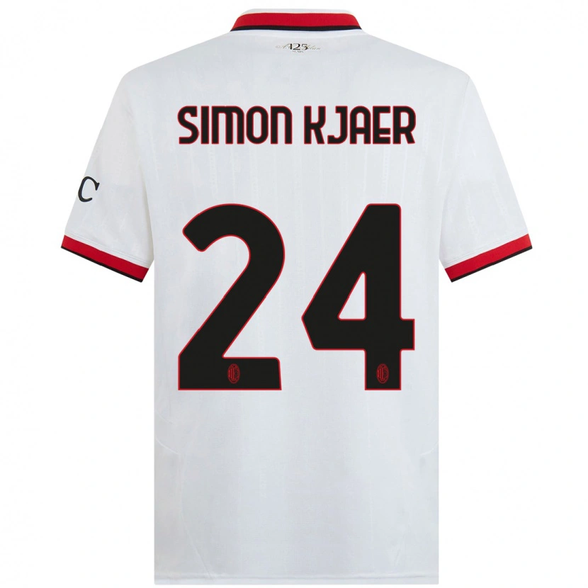 Danxen Bambino Maglia Simon Kjaer #24 Bianco Nero Rosso Kit Gara Away 2024/25 Maglietta
