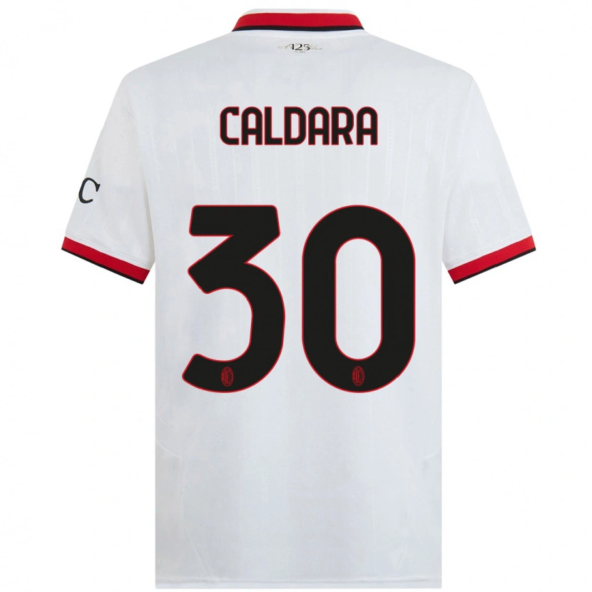 Danxen Bambino Maglia Mattia Caldara #30 Bianco Nero Rosso Kit Gara Away 2024/25 Maglietta