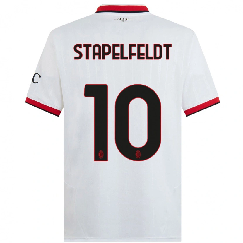 Danxen Bambino Maglia Nina Stapelfeldt #10 Bianco Nero Rosso Kit Gara Away 2024/25 Maglietta