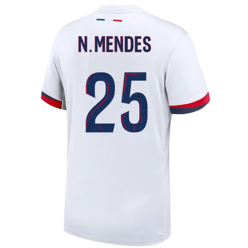 Danxen Bambino Maglia Nuno Mendes #25 Bianco Blu Rosso Kit Gara Away 2024/25 Maglietta
