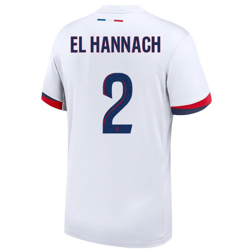 Danxen Bambino Maglia Naoufel El Hannach #2 Bianco Blu Rosso Kit Gara Away 2024/25 Maglietta