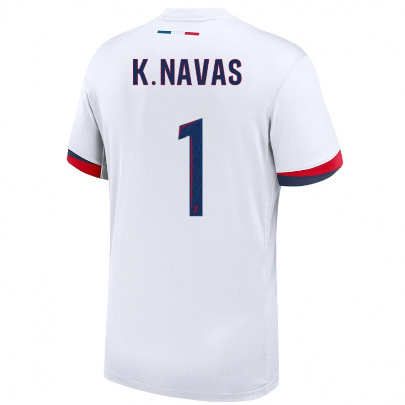 Danxen Bambino Maglia Keylor Navas #1 Bianco Blu Rosso Kit Gara Away 2024/25 Maglietta