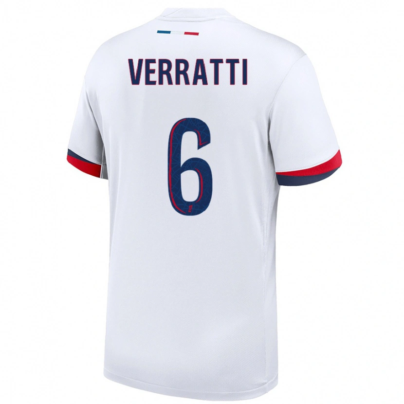Danxen Bambino Maglia Marco Verratti #6 Bianco Blu Rosso Kit Gara Away 2024/25 Maglietta