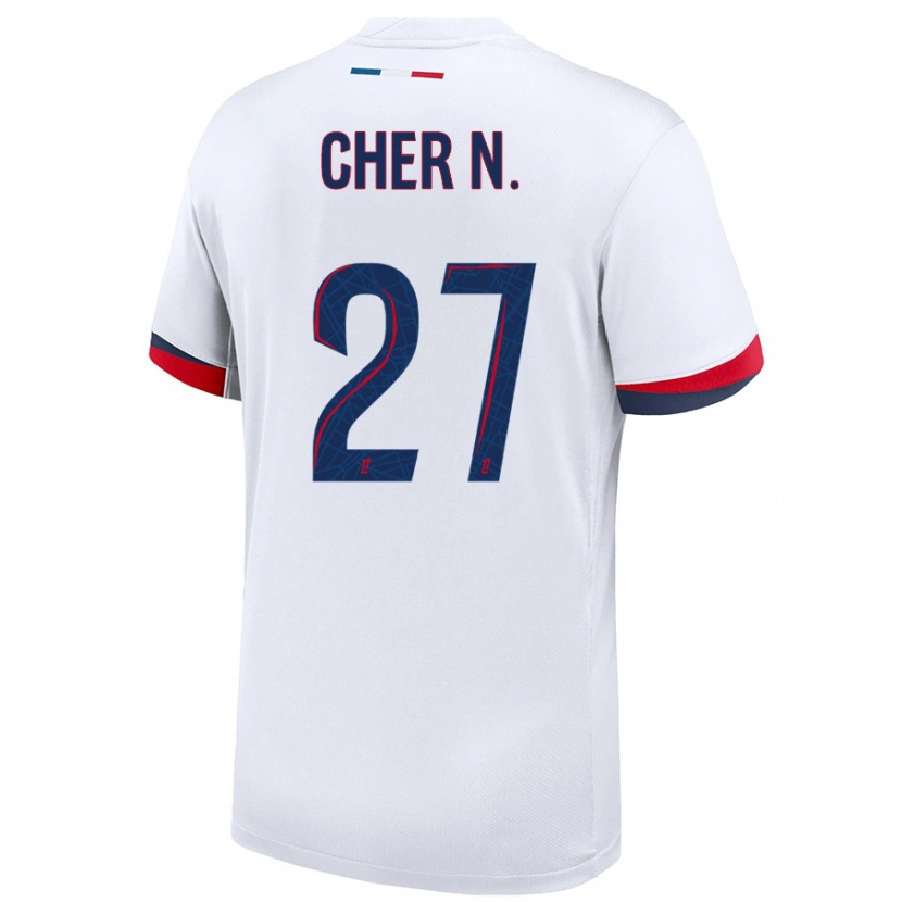 Danxen Bambino Maglia Cher Ndour #27 Bianco Blu Rosso Kit Gara Away 2024/25 Maglietta