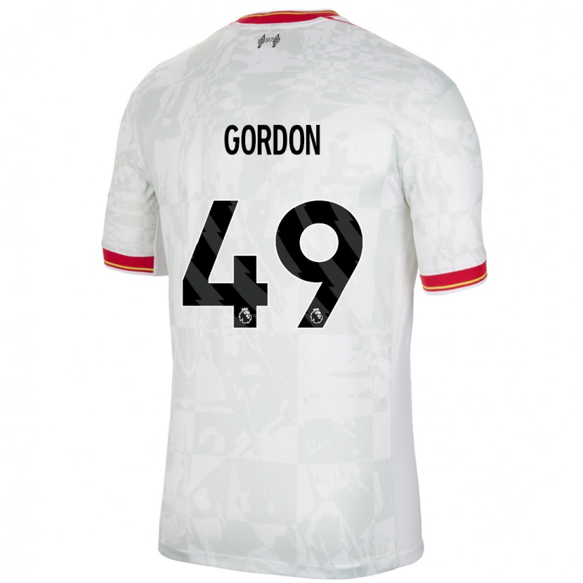 Danxen Bambino Maglia Kaide Gordon #49 Bianco Rosso Nero Kit Gara Third 2024/25 Maglietta