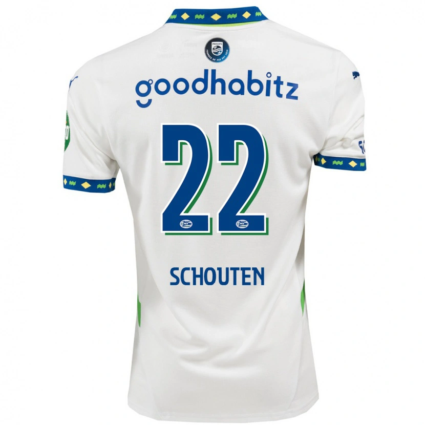 Danxen Bambino Maglia Jerdy Schouten #22 Bianco Blu Scuro Kit Gara Third 2024/25 Maglietta