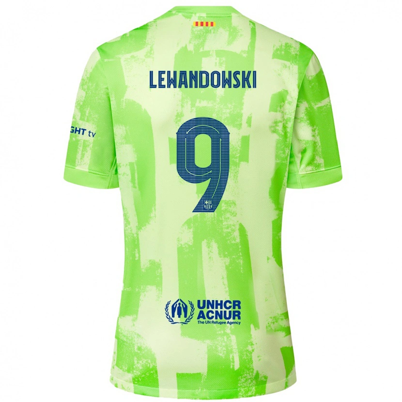 Danxen Bambino Maglia Robert Lewandowski #9 Lime Kit Gara Third 2024/25 Maglietta