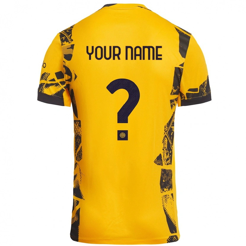 Danxen Bambino Maglia Il Tuo Nome #0 Oro Nero Kit Gara Third 2024/25 Maglietta