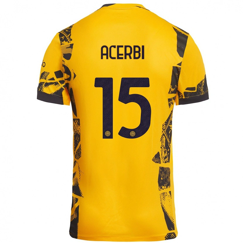 Danxen Bambino Maglia Francesco Acerbi #15 Oro Nero Kit Gara Third 2024/25 Maglietta