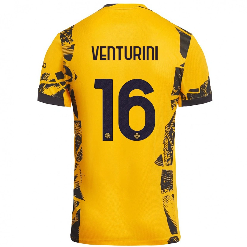 Danxen Bambino Maglia Matteo Venturini #16 Oro Nero Kit Gara Third 2024/25 Maglietta