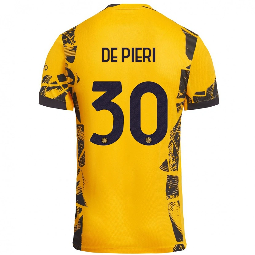 Danxen Bambino Maglia Giacomo De Pieri #30 Oro Nero Kit Gara Third 2024/25 Maglietta