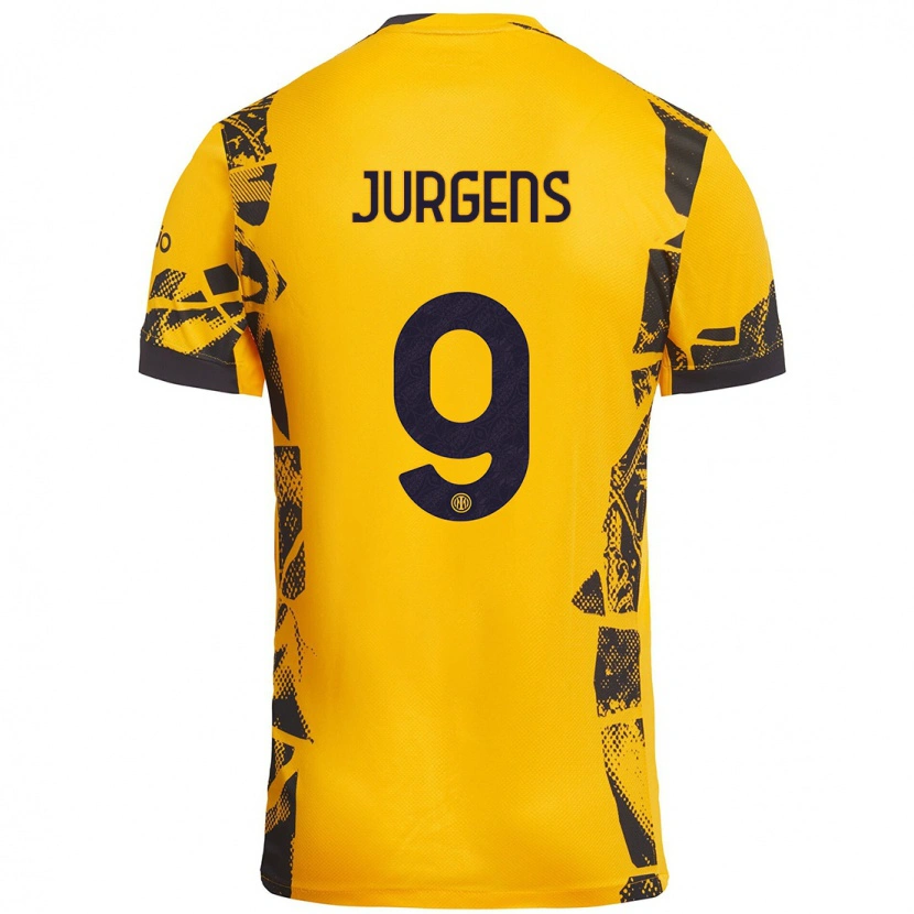 Danxen Bambino Maglia Oliver Jurgens #9 Oro Nero Kit Gara Third 2024/25 Maglietta