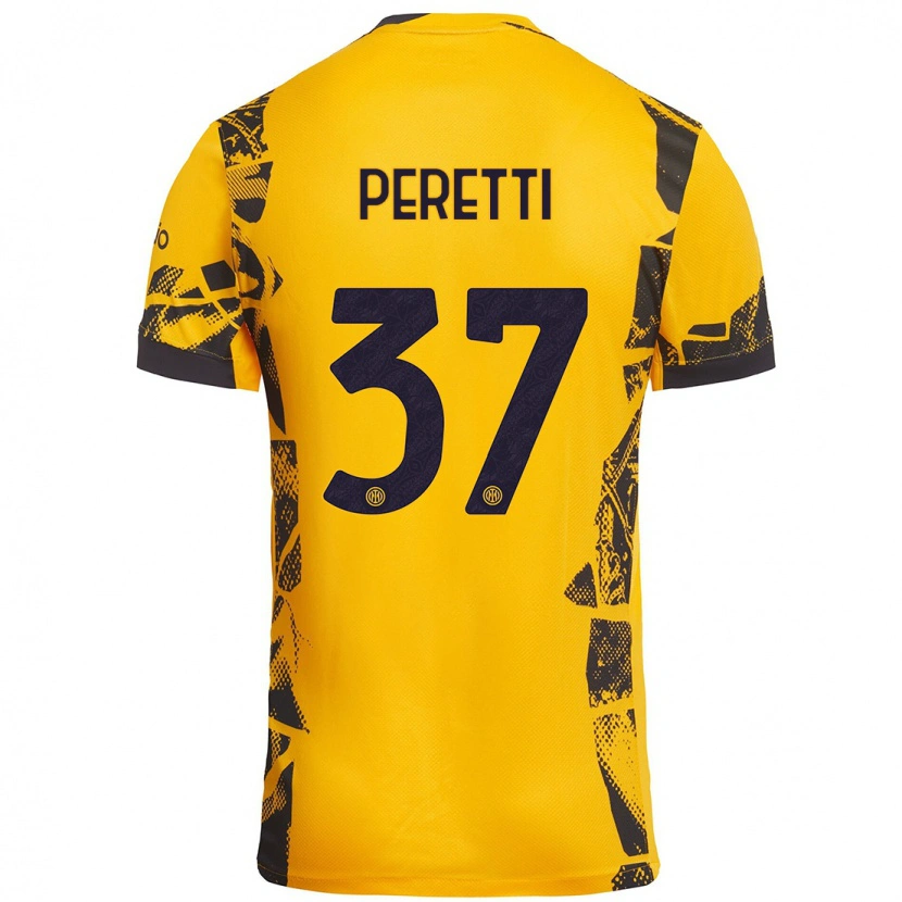 Danxen Bambino Maglia Lorenzo Peretti #37 Oro Nero Kit Gara Third 2024/25 Maglietta