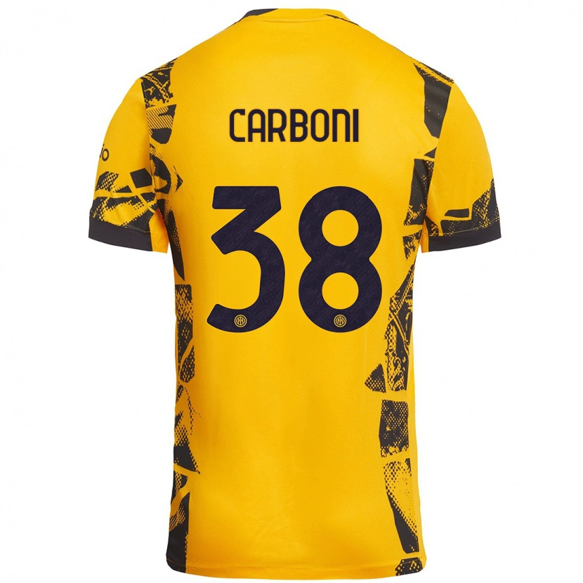 Danxen Bambino Maglia Valentin Carboni #38 Oro Nero Kit Gara Third 2024/25 Maglietta