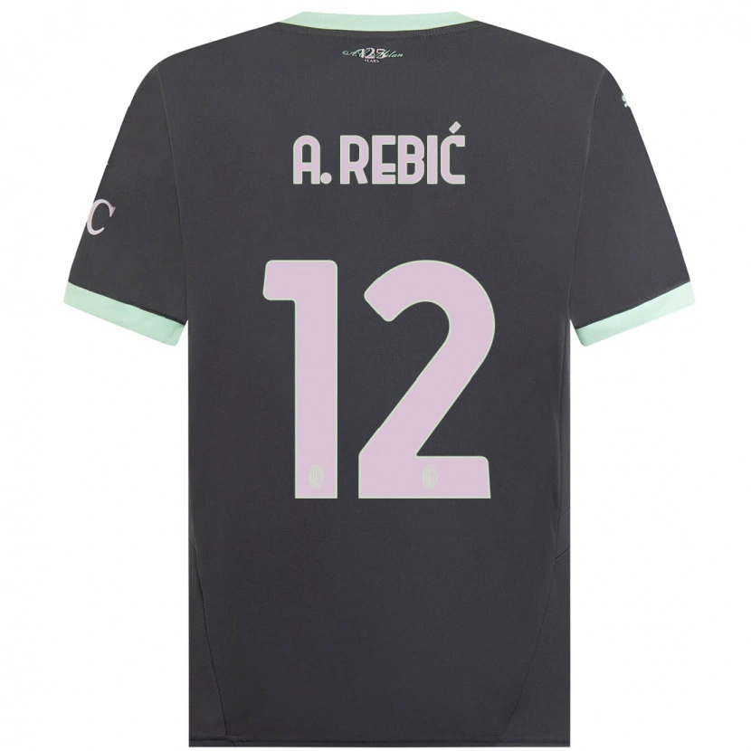 Danxen Bambino Maglia Ante Rebic #12 Grigio Kit Gara Third 2024/25 Maglietta