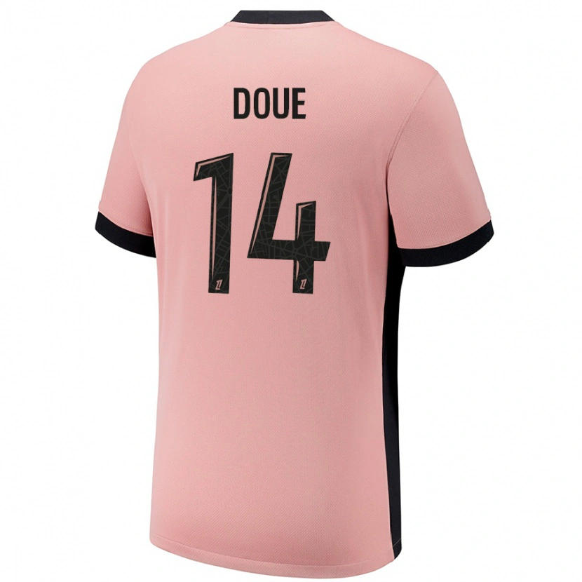 Danxen Bambino Maglia Désiré Doué #14 Rosa Ruggine Kit Gara Third 2024/25 Maglietta