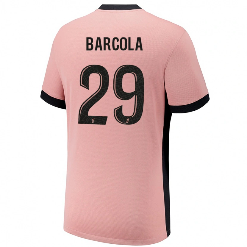 Danxen Bambino Maglia Bradley Barcola #29 Rosa Ruggine Kit Gara Third 2024/25 Maglietta