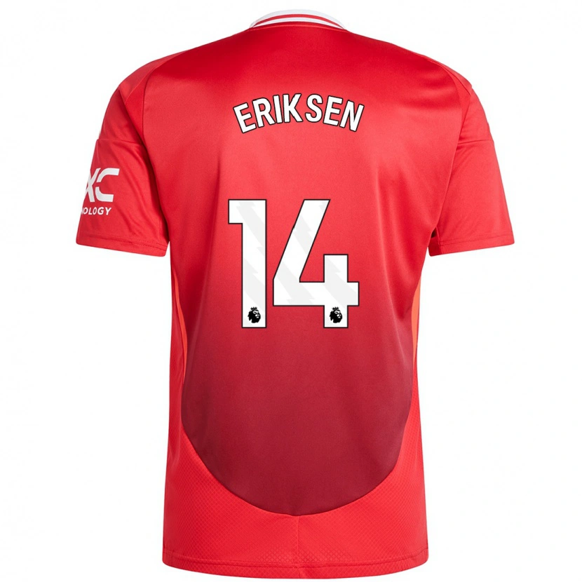 Danxen Uomo Maglia Christian Eriksen #14 Rosso Brillante Kit Gara Home 2024/25 Maglietta