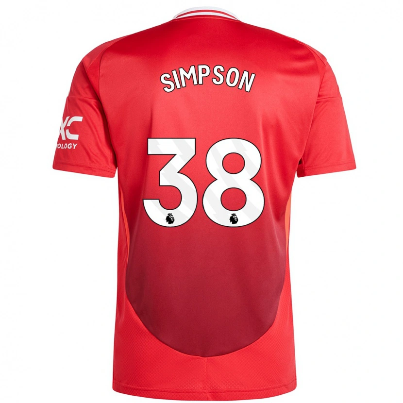 Danxen Uomo Maglia Jess Simpson #38 Rosso Brillante Kit Gara Home 2024/25 Maglietta