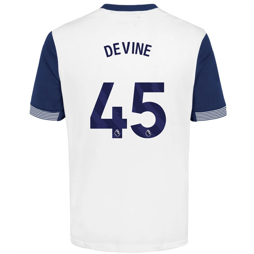 Danxen Uomo Maglia Alfie Devine #45 Bianco Blu Kit Gara Home 2024/25 Maglietta