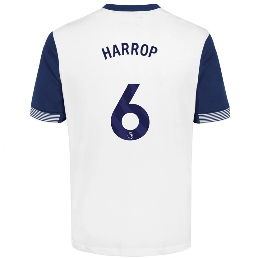 Danxen Uomo Maglia Kerys Harrop #6 Bianco Blu Kit Gara Home 2024/25 Maglietta