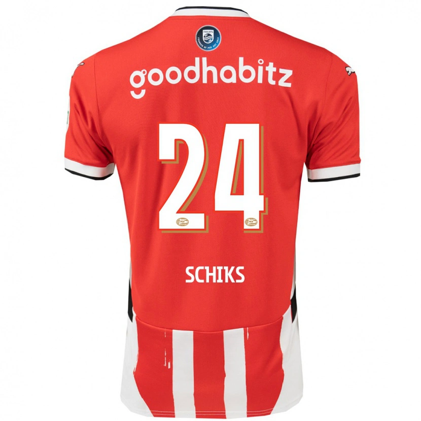 Danxen Uomo Maglia Niek Schiks #24 Rosso Bianco Kit Gara Home 2024/25 Maglietta