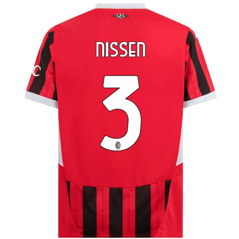 Danxen Uomo Maglia Fredrik Nissen #3 Rosso Nero Kit Gara Home 2024/25 Maglietta