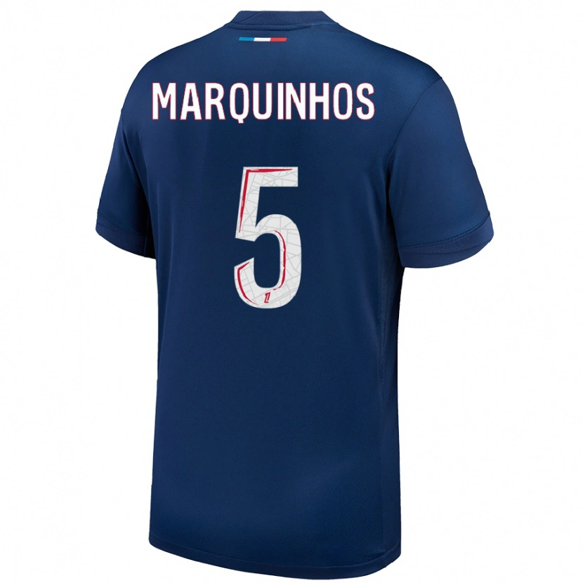 Danxen Uomo Maglia Marquinhos #5 Blu Navy Bianco Kit Gara Home 2024/25 Maglietta