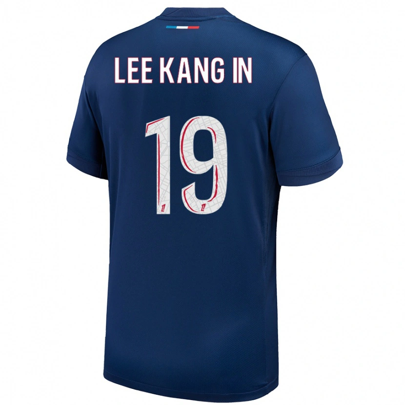 Danxen Uomo Maglia Kang-In Lee #19 Blu Navy Bianco Kit Gara Home 2024/25 Maglietta