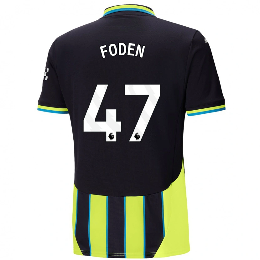 Danxen Uomo Maglia Phil Foden #47 Blu Giallo Kit Gara Away 2024/25 Maglietta