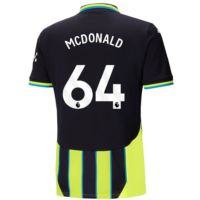 Danxen Uomo Maglia Rowan Mcdonald #64 Blu Giallo Kit Gara Away 2024/25 Maglietta
