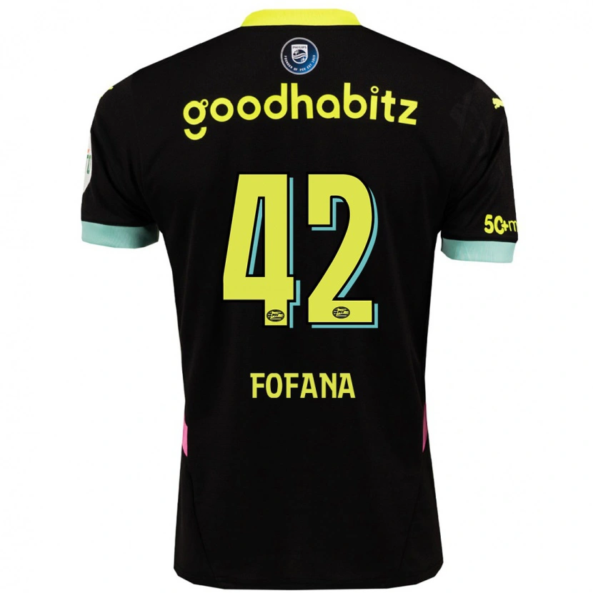 Danxen Uomo Maglia Fodé Fofana #42 Nero Giallo Kit Gara Away 2024/25 Maglietta