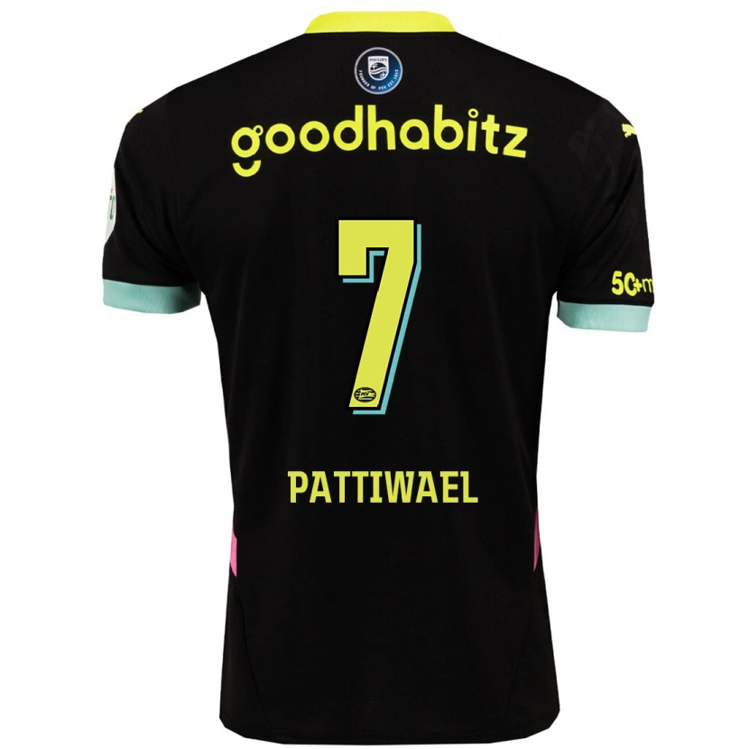 Danxen Uomo Maglia Naomi Pattiwael #7 Nero Giallo Kit Gara Away 2024/25 Maglietta