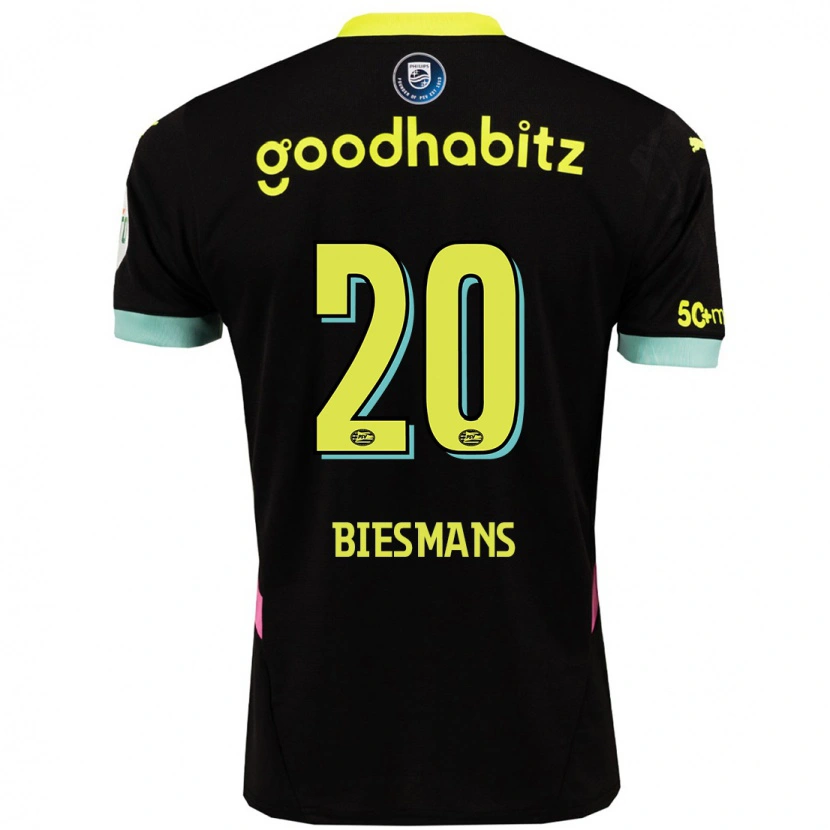 Danxen Uomo Maglia Julie Biesmans #20 Nero Giallo Kit Gara Away 2024/25 Maglietta