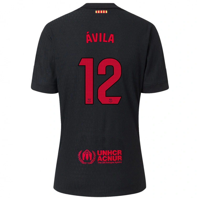 Danxen Uomo Maglia Dani Ávila #12 Nero Rosso Kit Gara Away 2024/25 Maglietta