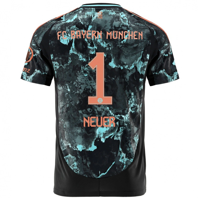 Danxen Uomo Maglia Manuel Neuer #1 Nero Kit Gara Away 2024/25 Maglietta