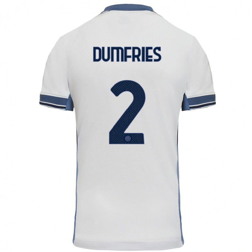 Danxen Uomo Maglia Denzel Dumfries #2 Bianco Grigio Kit Gara Away 2024/25 Maglietta