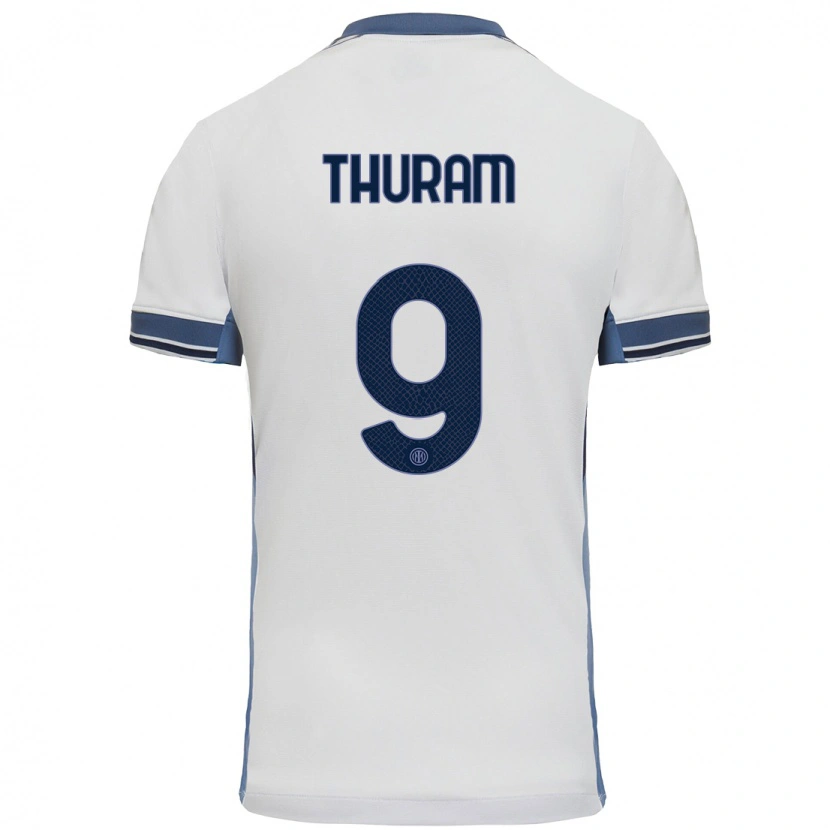 Danxen Uomo Maglia Marcus Thuram #9 Bianco Grigio Kit Gara Away 2024/25 Maglietta