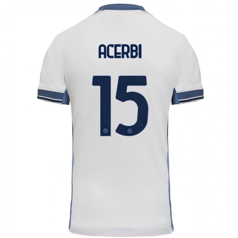 Danxen Uomo Maglia Francesco Acerbi #15 Bianco Grigio Kit Gara Away 2024/25 Maglietta