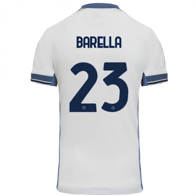 Danxen Uomo Maglia Nicolò Barella #23 Bianco Grigio Kit Gara Away 2024/25 Maglietta