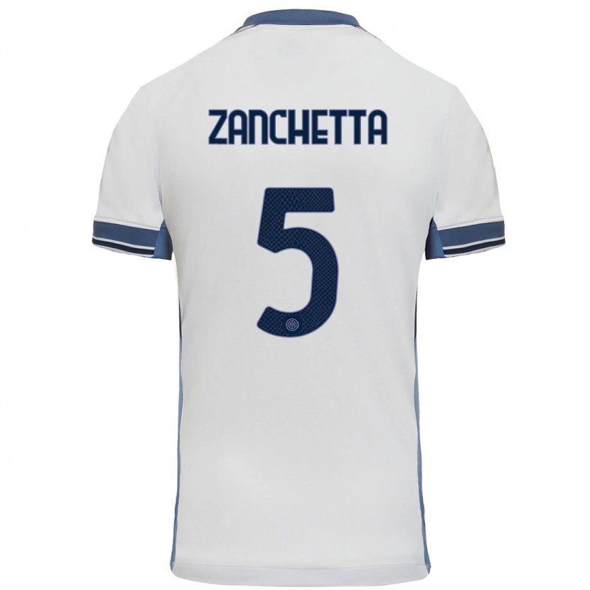 Danxen Uomo Maglia Mattia Zanchetta #5 Bianco Grigio Kit Gara Away 2024/25 Maglietta