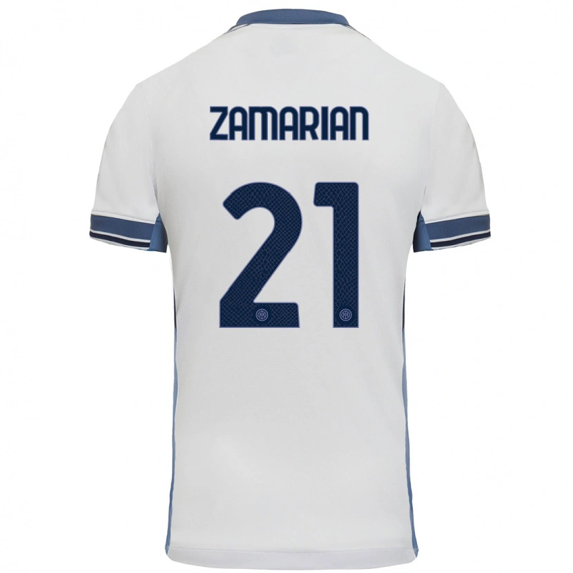 Danxen Uomo Maglia Matteo Zamarian #21 Bianco Grigio Kit Gara Away 2024/25 Maglietta