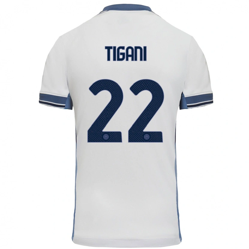 Danxen Uomo Maglia Edoardo Tigani #22 Bianco Grigio Kit Gara Away 2024/25 Maglietta