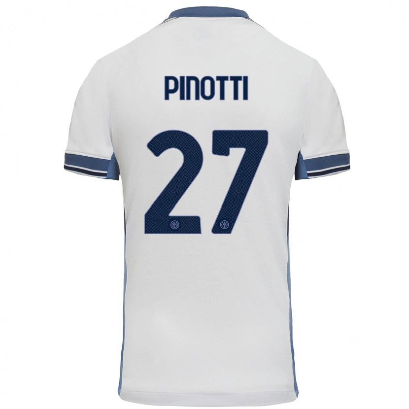 Danxen Uomo Maglia Manuel Pinotti #27 Bianco Grigio Kit Gara Away 2024/25 Maglietta