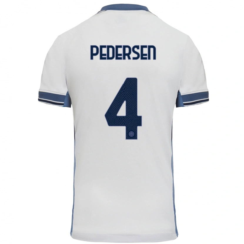 Danxen Uomo Maglia Sofie Junge Pedersen #4 Bianco Grigio Kit Gara Away 2024/25 Maglietta